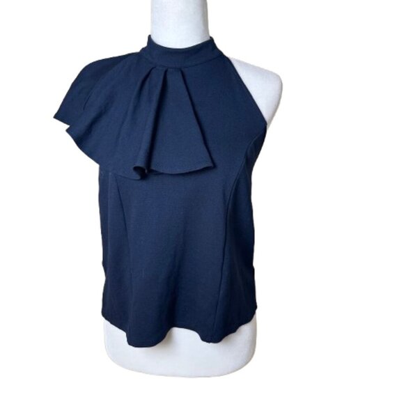 Eri + Ali Anthropologie Nobility Top Ruffle Detail Navy Size Small - Picture 2 of 10